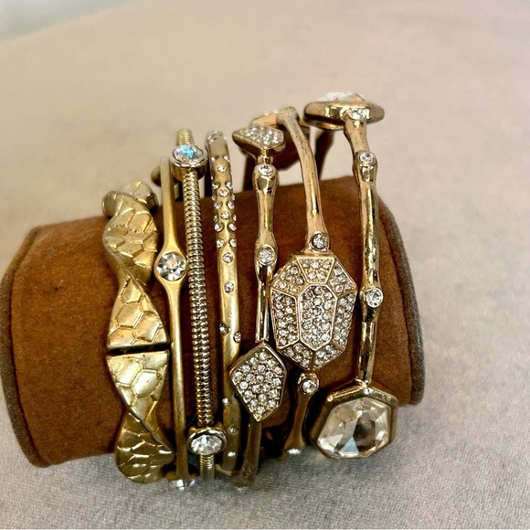 Seven gold tone crystal rhinestone bangle bracelet bundle - Picture 9 of 9